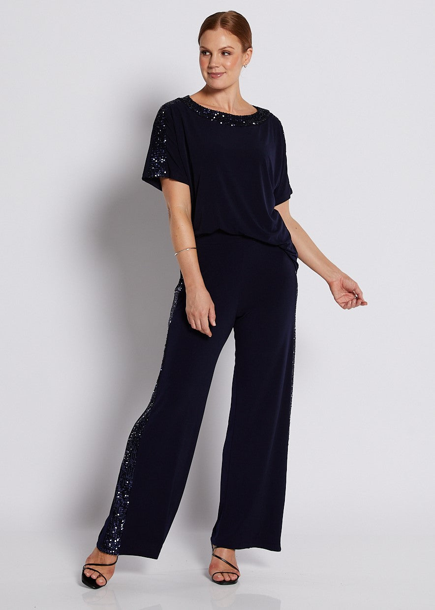 Sparkle Navy Sequin Wide-Leg Pant