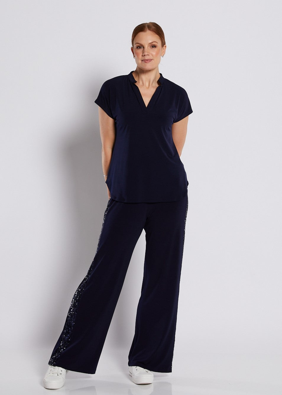 Sparkle Navy Sequin Wide-Leg Pant