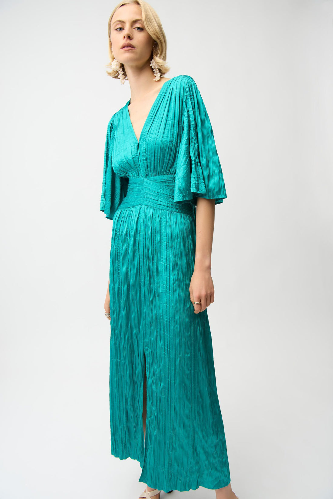 Satin Fit and Flare Pleated Dress with Knot Waist Detail | Midi Dress Australia