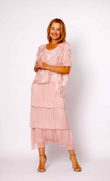 Blush pink layered silk blend dress women Australia
