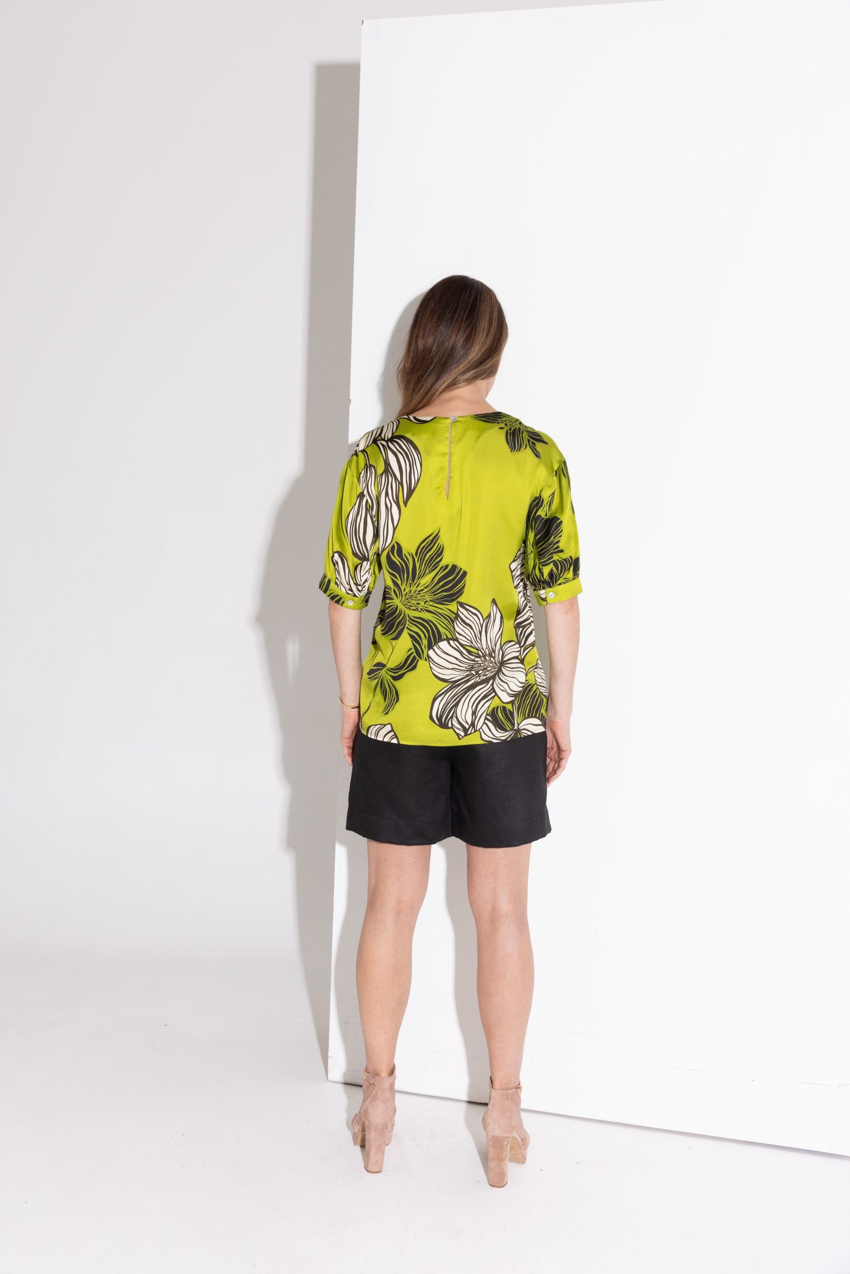 Sita Top | Italian Floral Viscose Blouse in Green