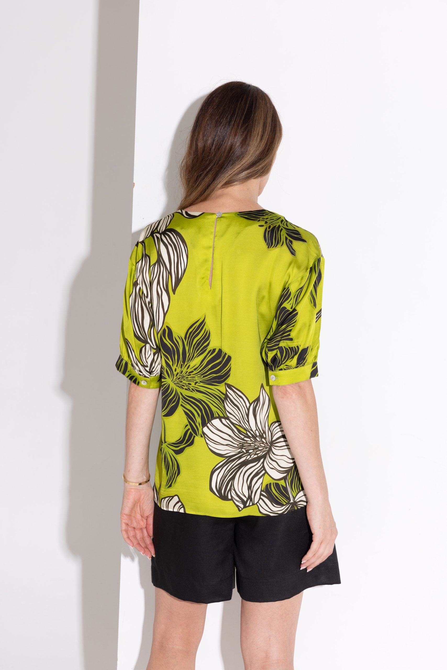 Sita Top | Italian Floral Viscose Blouse in Green
