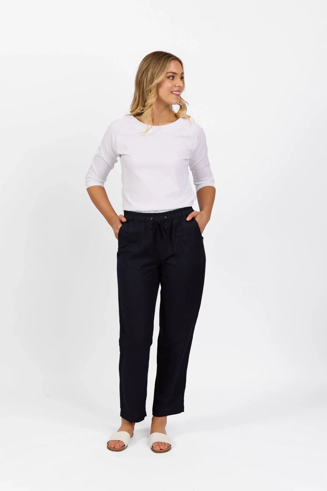 Slim leg ankle grazer pants navy