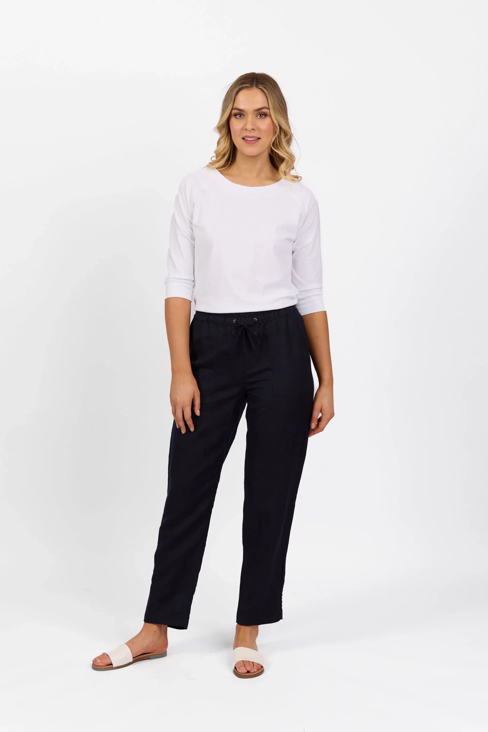 Women’s navy linen blend pants Australia