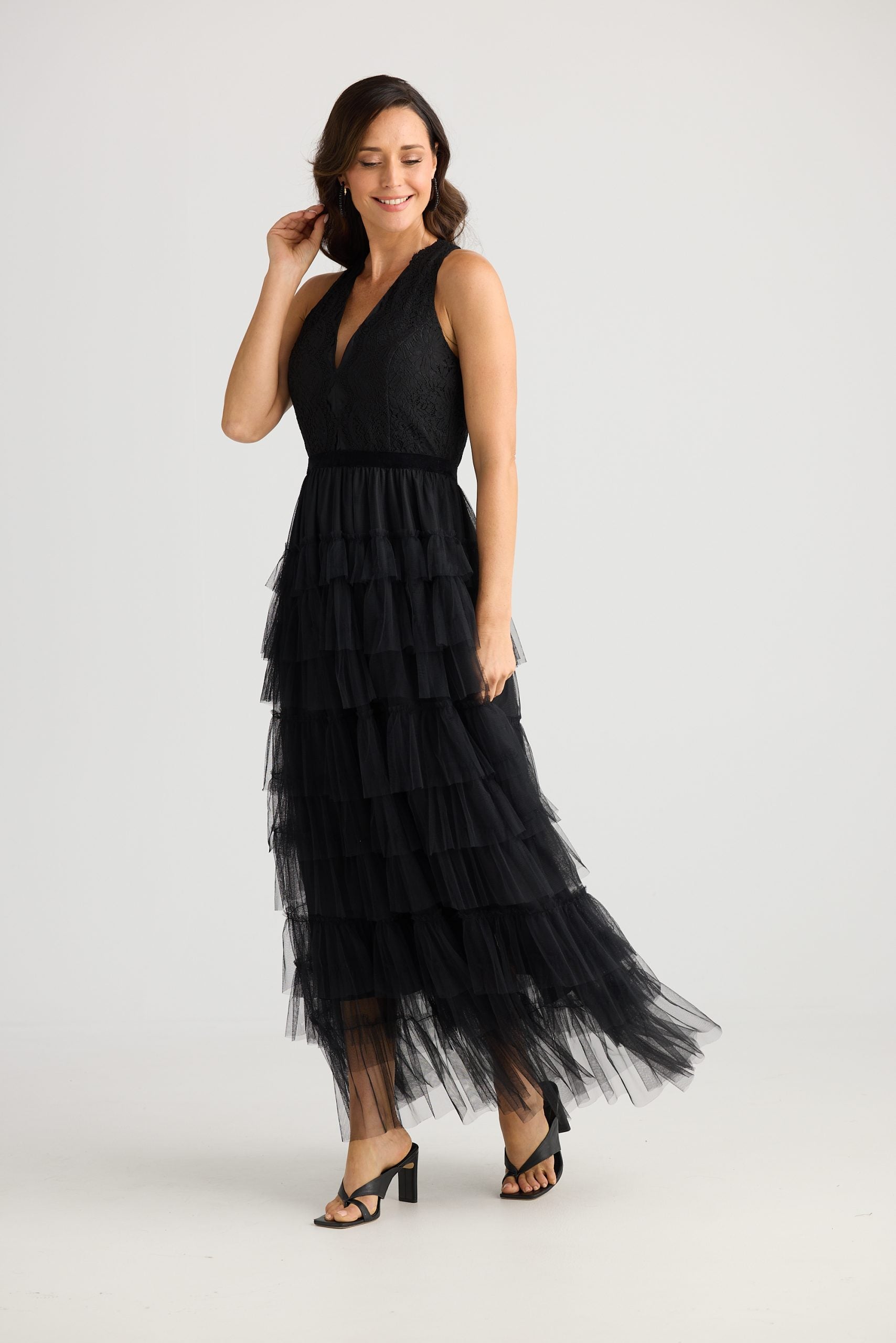 Flowy tiered tulle long dress