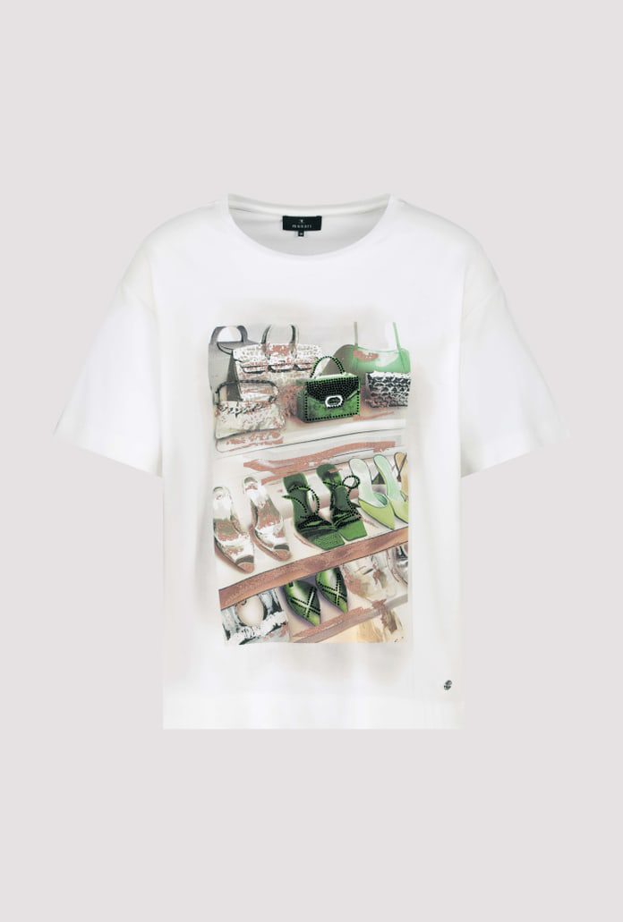 T-Shirt with Shoe and Bag Print | Rhinestone Graphic Tee