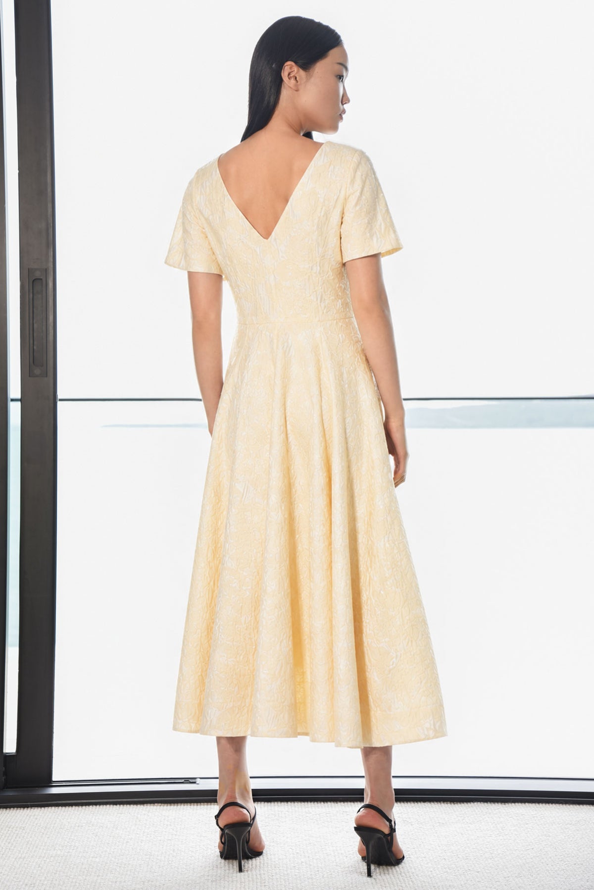 Ivory & Black Floral Appliqué Midi Dress