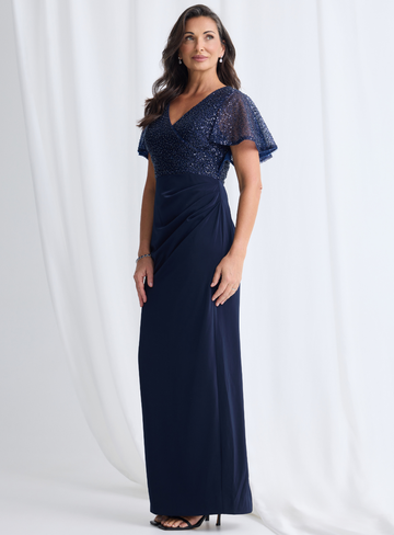 Navy long beaded gown floor length Australia