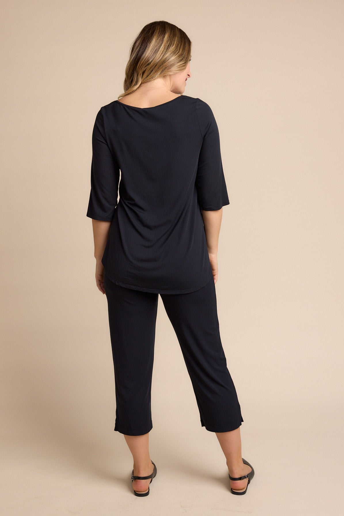 Casual black two piece set ¾ sleeve top