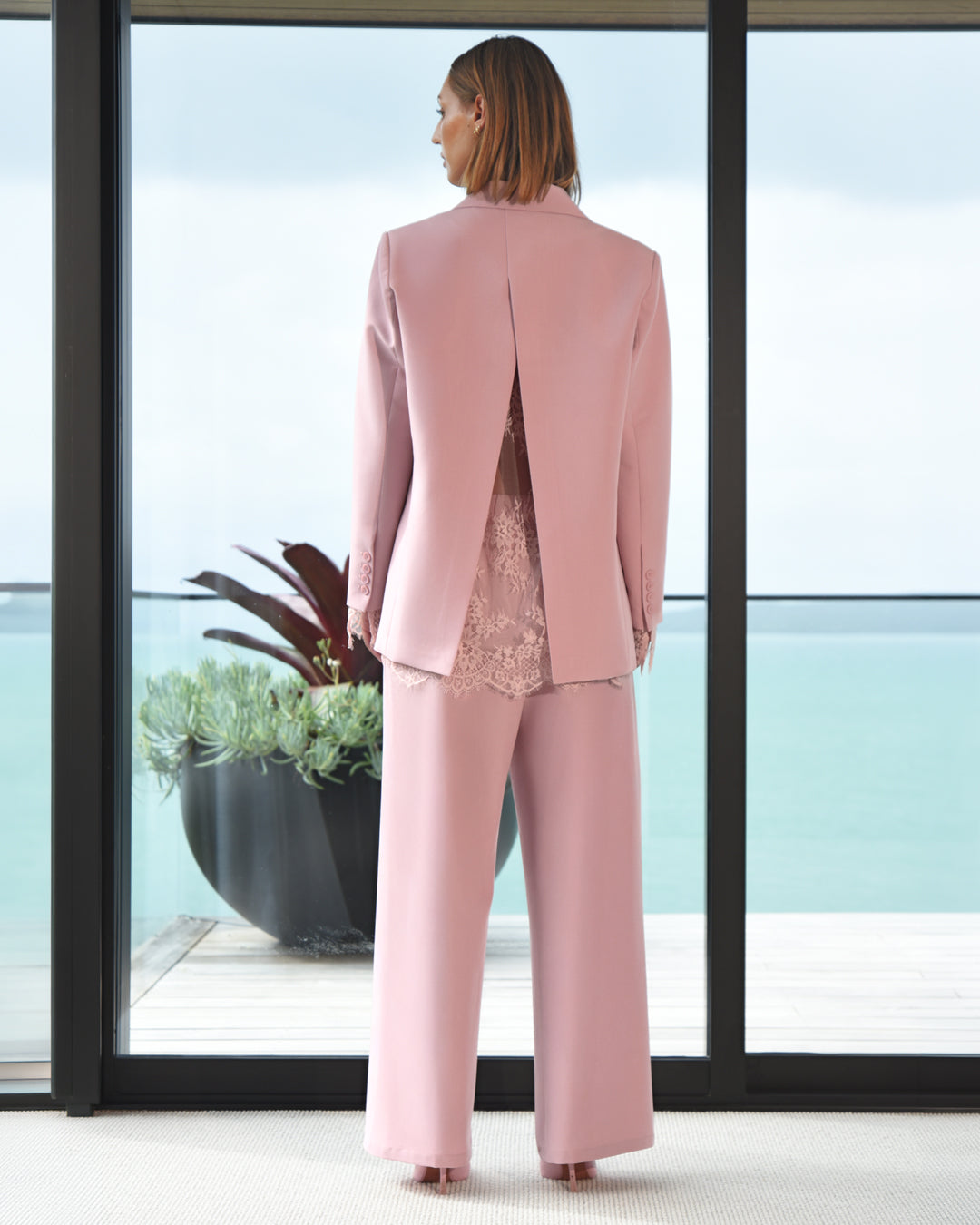 Blush Pink Wide Leg Tailored Pants