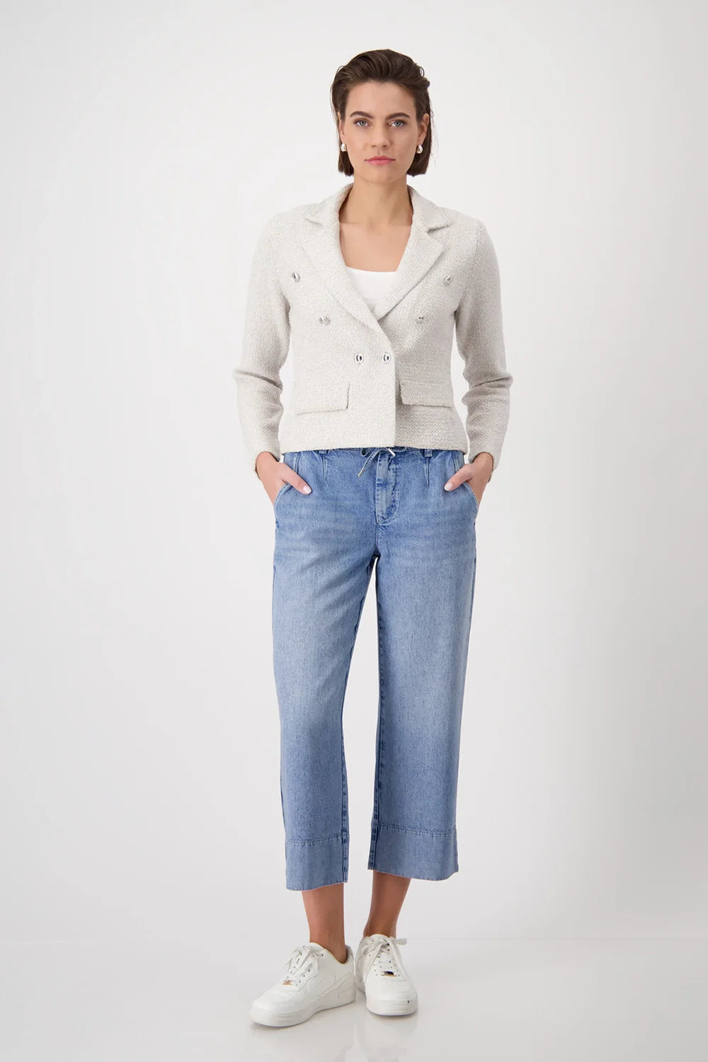 Tweed Knitted Short Blazer | Lurex Textured Cropped Jacket