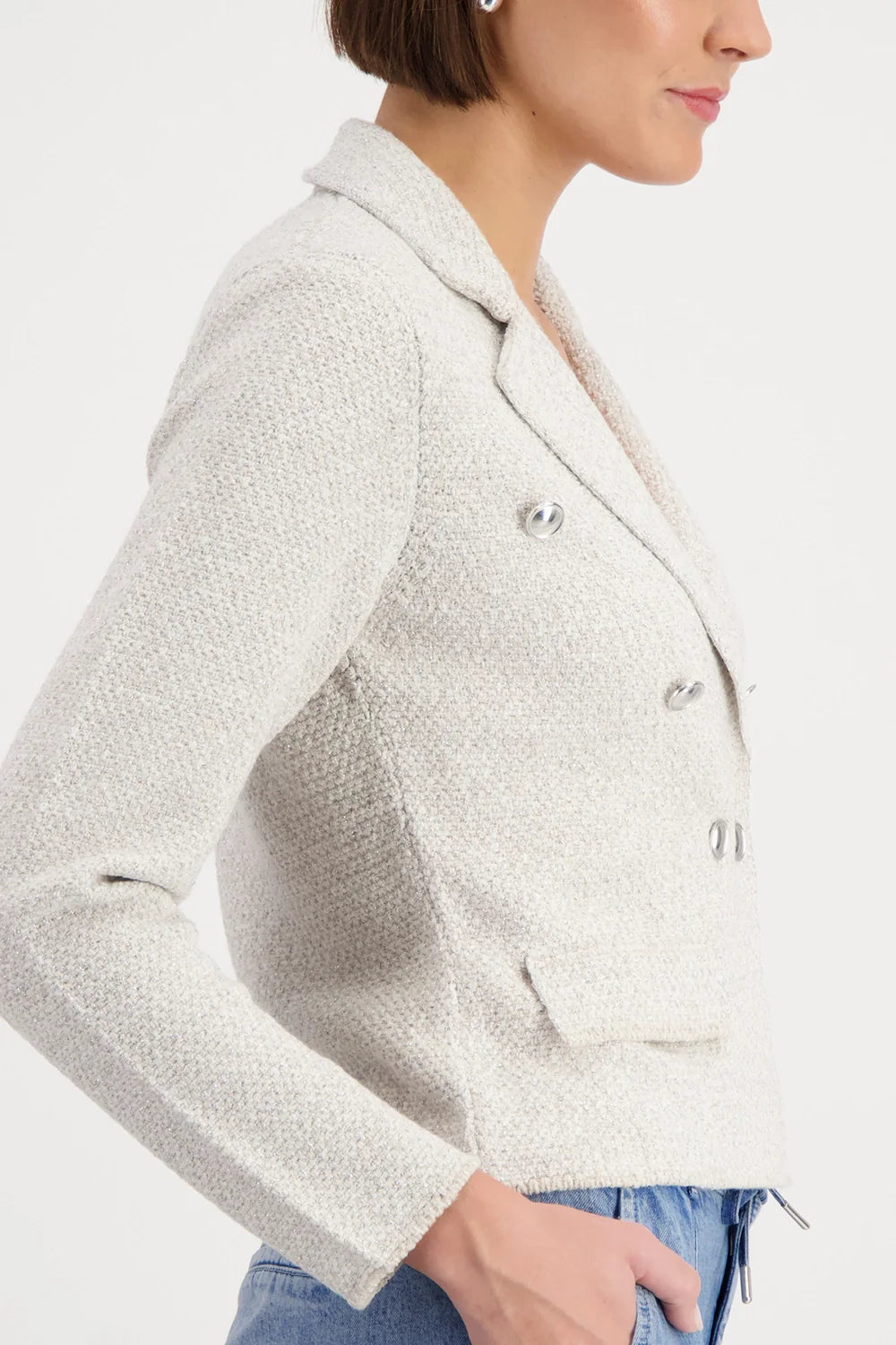 Tweed Knitted Short Blazer | Lurex Textured Cropped Jacket