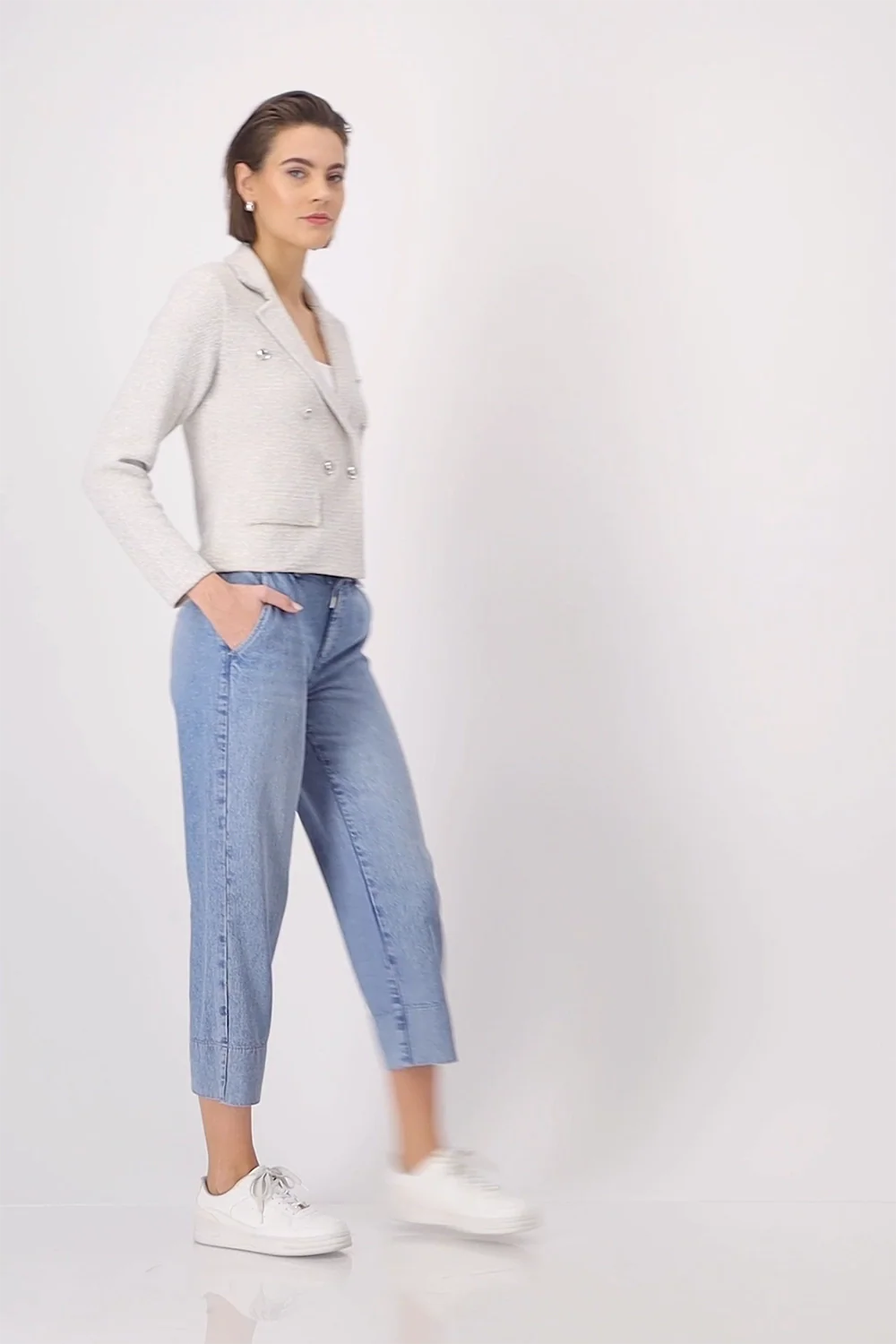 Tweed Knitted Short Blazer | Lurex Textured Cropped Jacket