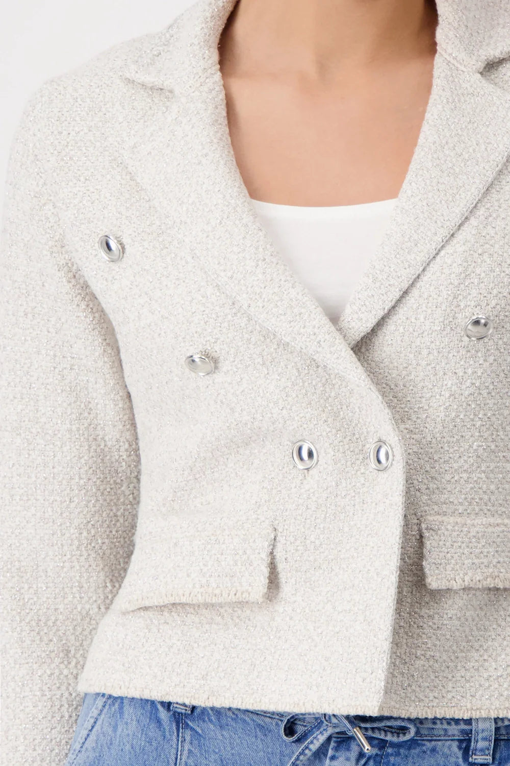 Tweed Knitted Short Blazer | Lurex Textured Cropped Jacket