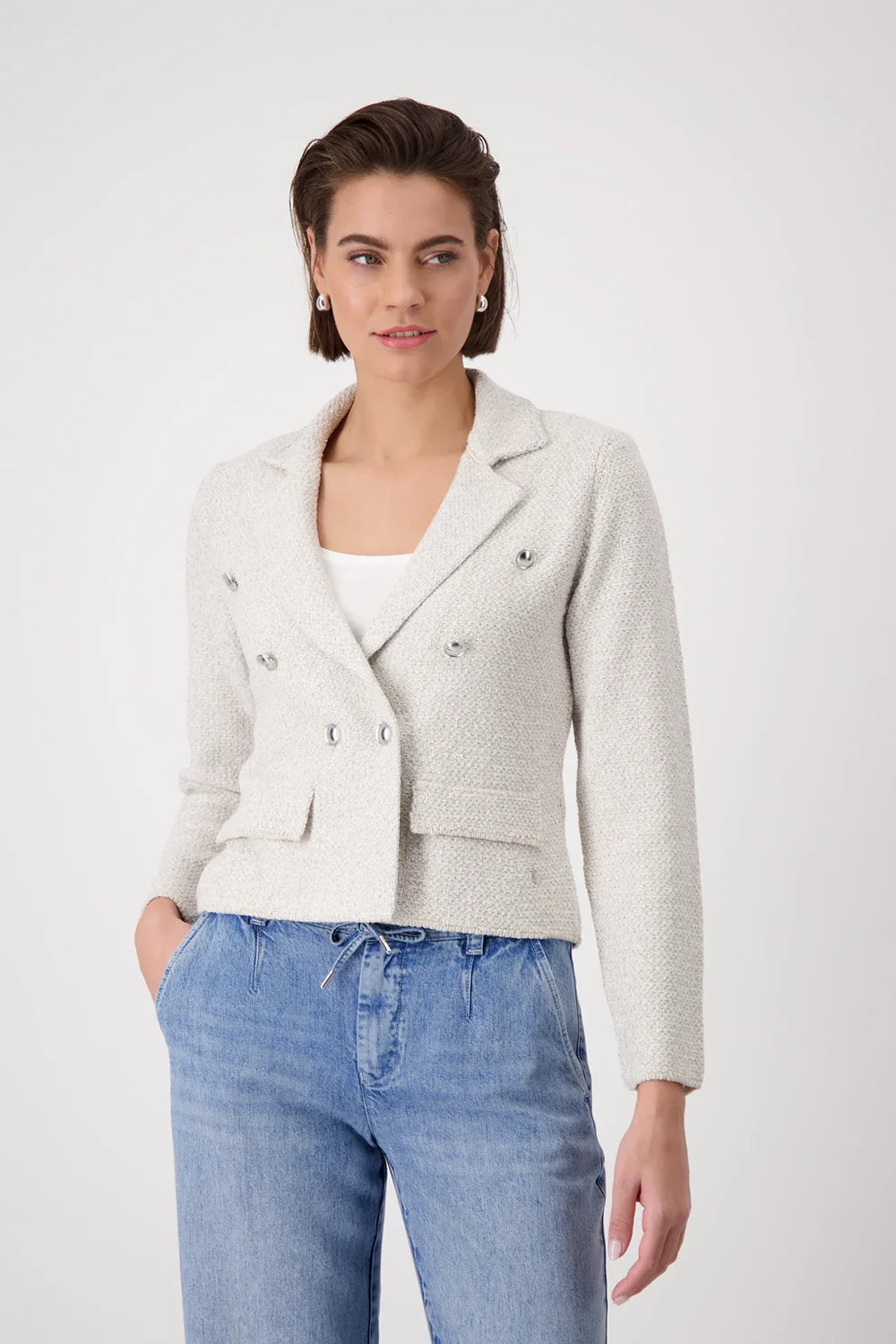 Tweed Knitted Short Blazer | Lurex Textured Cropped Jacket