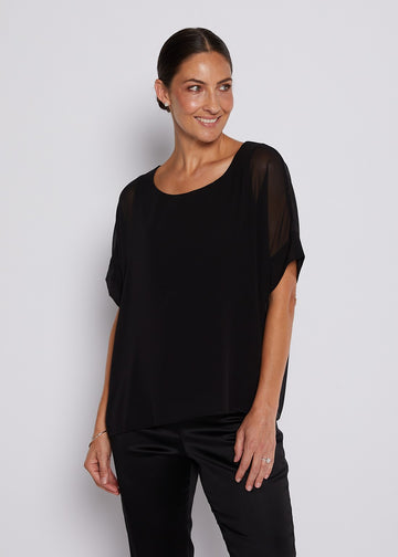 Vintage Astor Black and Red Chiffon Top