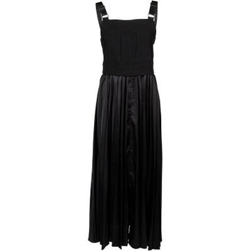 Black pleated midi dress with buckle strap detail