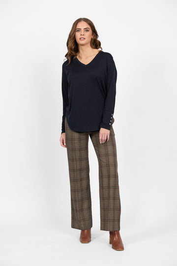 Women’s midnight merino long sleeve top with plaid pants