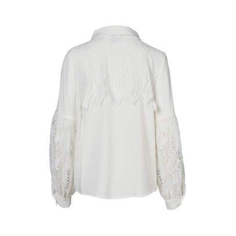 Back view of white lace sleeve blouse