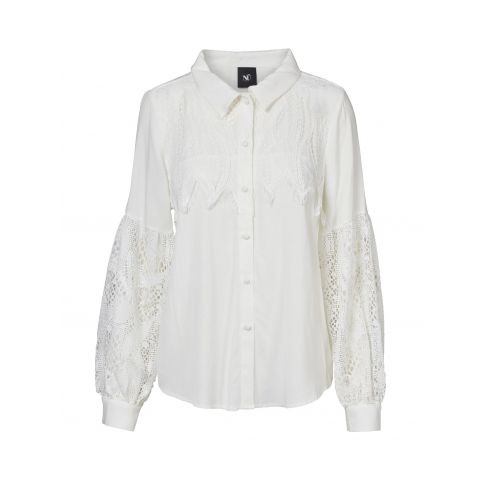 White lace sleeve button-up women’s blouse
