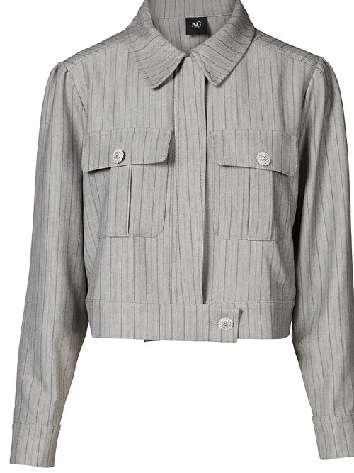 Grey pinstripe cropped jacket with front pockets