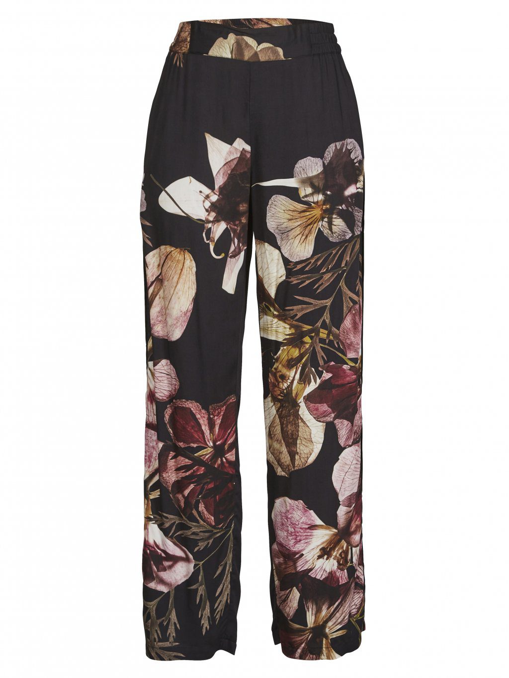 NU Denmark floral print wide leg trousers in black multi tone