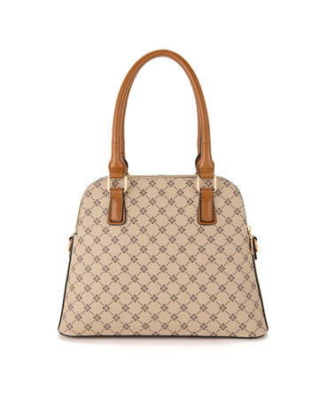 Monogram Structured Handbag with Tan Handles | Elegant Everyday Luxury Tote Australia