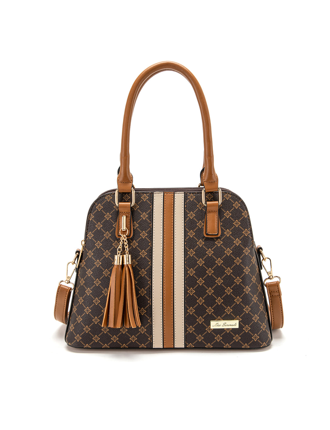 Monogram Structured Handbag with Tan Handles | Elegant Everyday Luxury Tote Australia