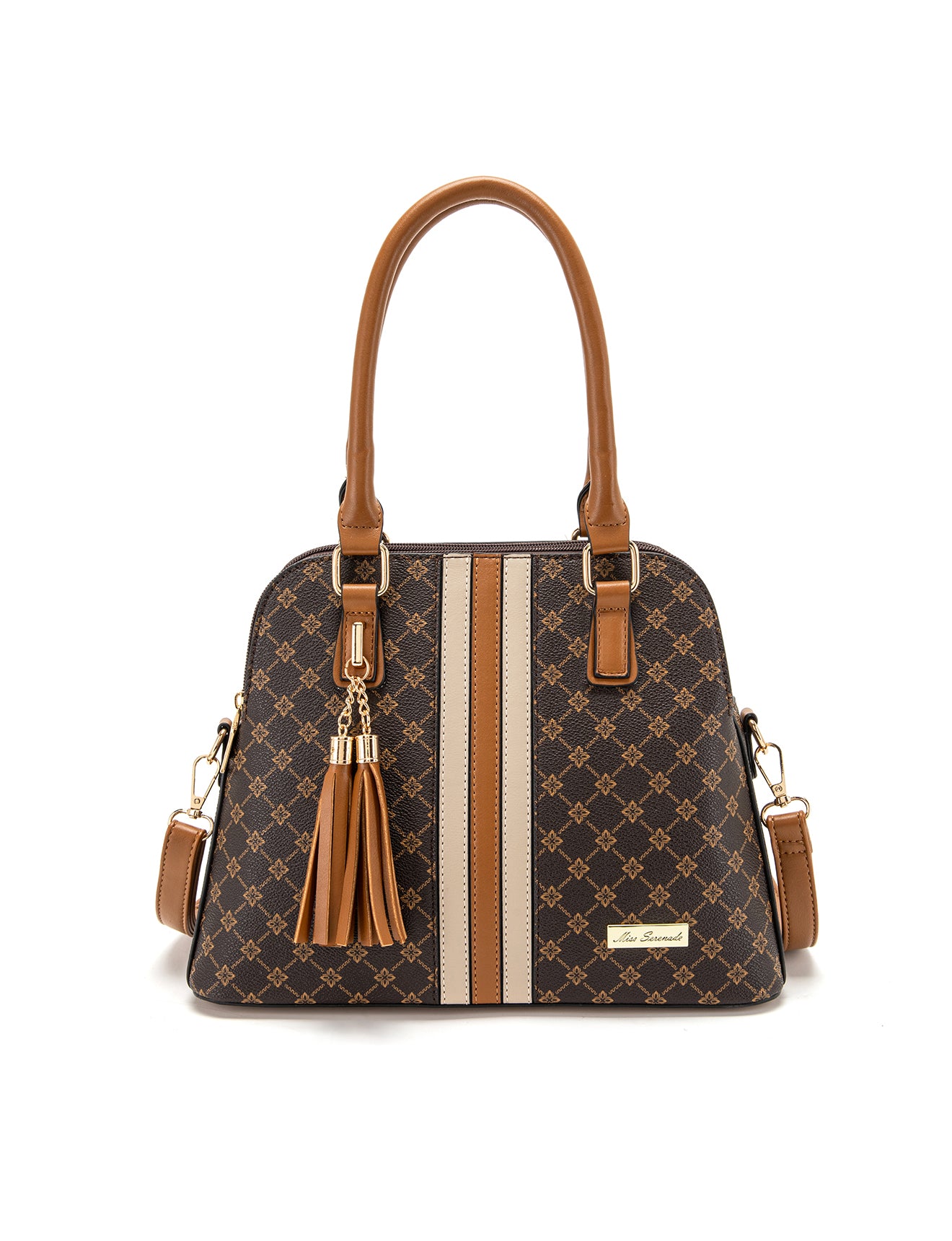 Monogram Structured Handbag with Tan Handles | Elegant Everyday Luxury Tote Australia