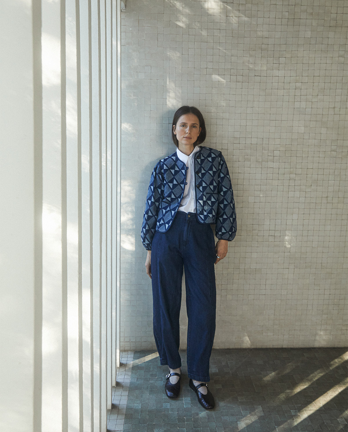 Indigo Blue Jacquard Cotton Jacket | Women’s Structured Jacket Australia