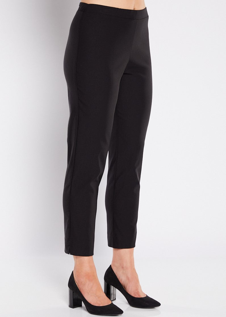 Women’s black tailored ankle pants mid rise clean fit side angle