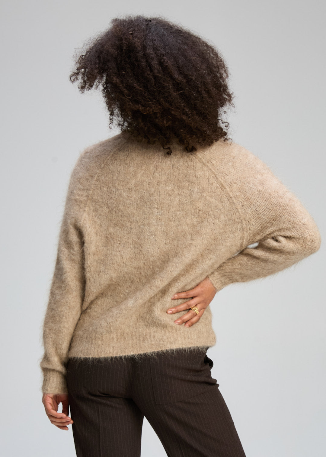 alpaca knit cardigan women beige back view soft fuzzy sweater relaxed fit casual outfit Australia Showies Boutique