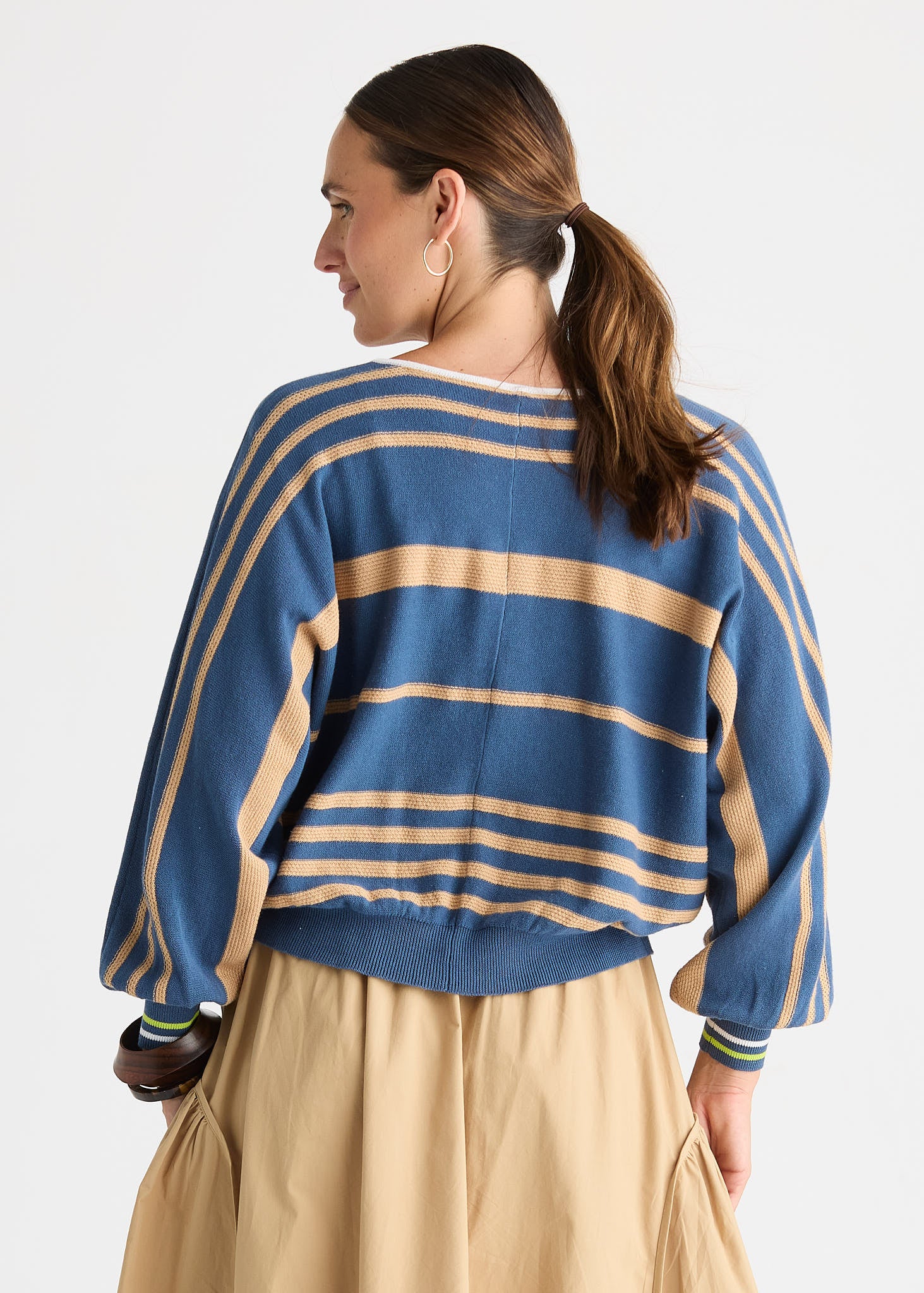 Blue Stripe Zip Front Knit Cardigan
