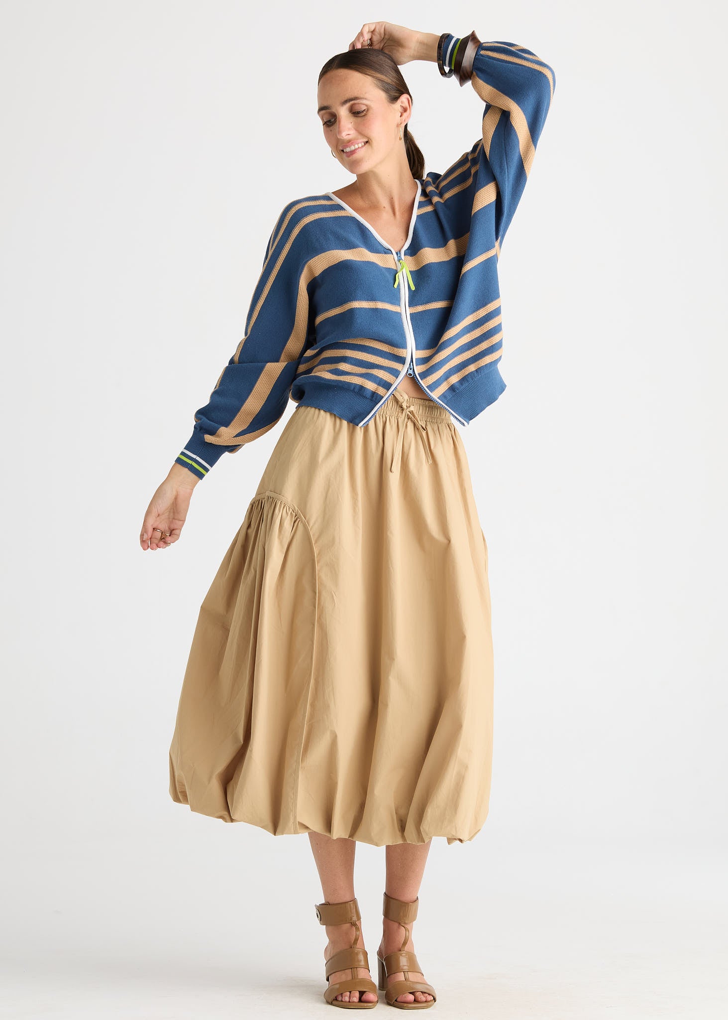 Blue Stripe Zip Front Knit Cardigan
