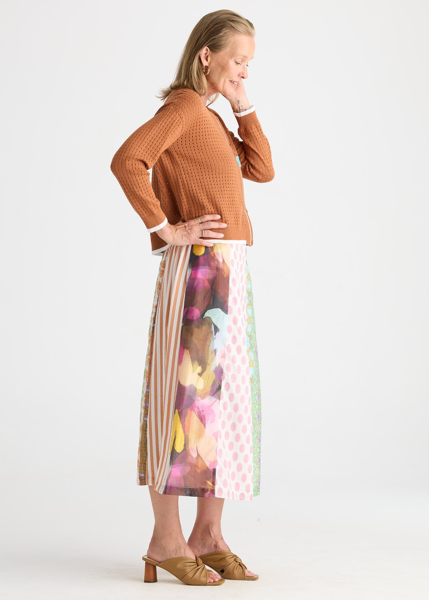 Toffee Knit Zip Cardigan with Contrast Trim