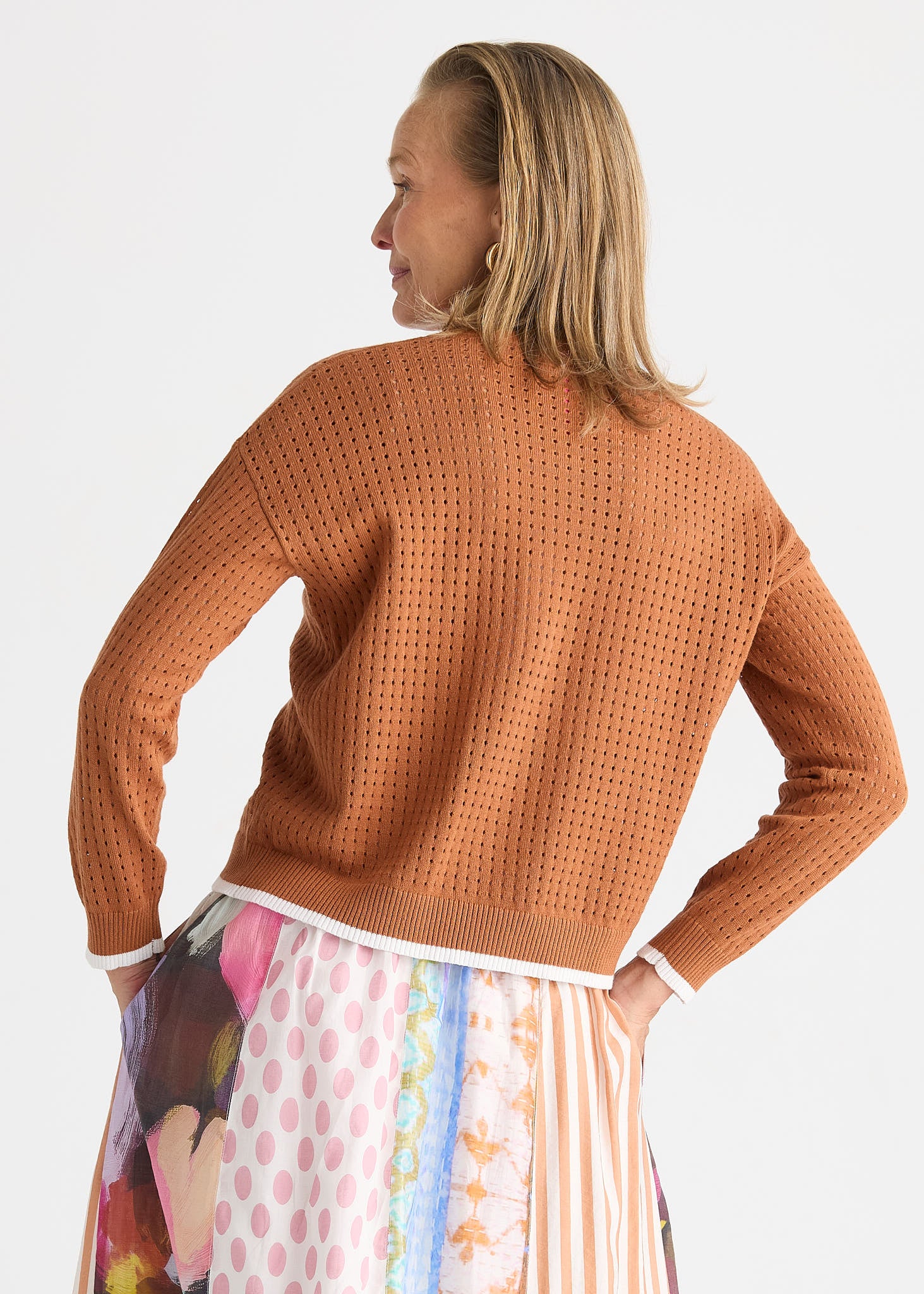 Toffee Knit Zip Cardigan with Contrast Trim