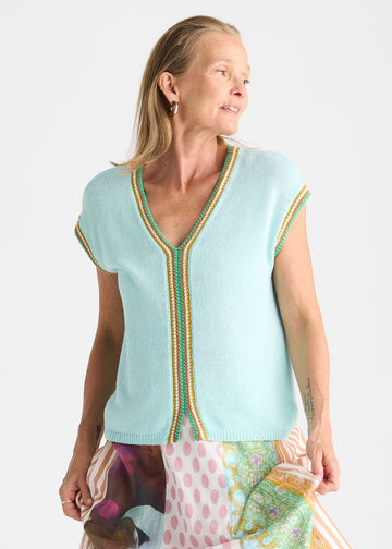 Seamist Knit V Neck Top with Contrast Trim