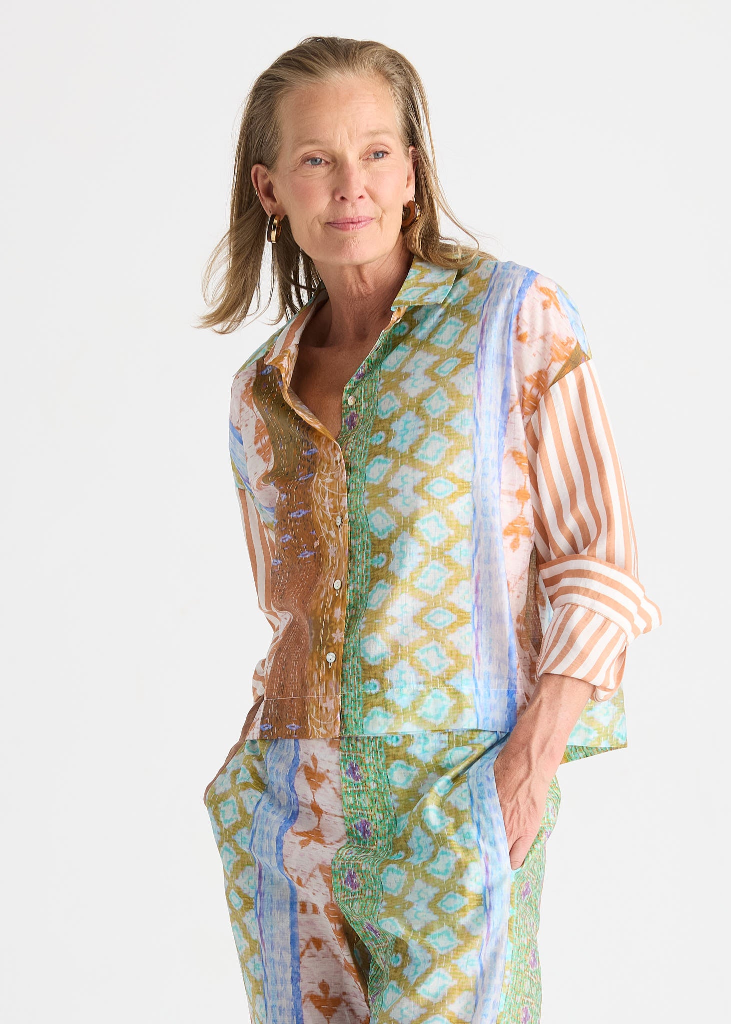 Riverside Patchwork Print Button-Up Shirt