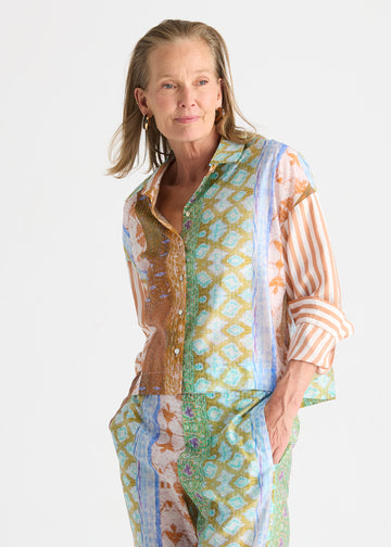 Riverside Patchwork Print Button-Up Shirt