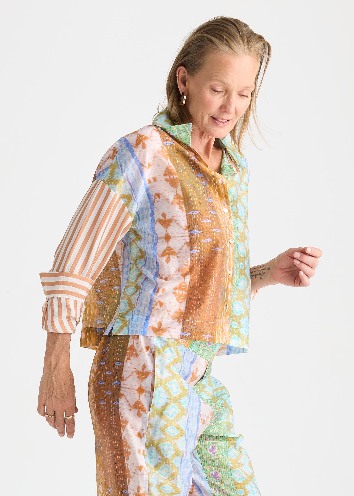Riverside Patchwork Print Button-Up Shirt