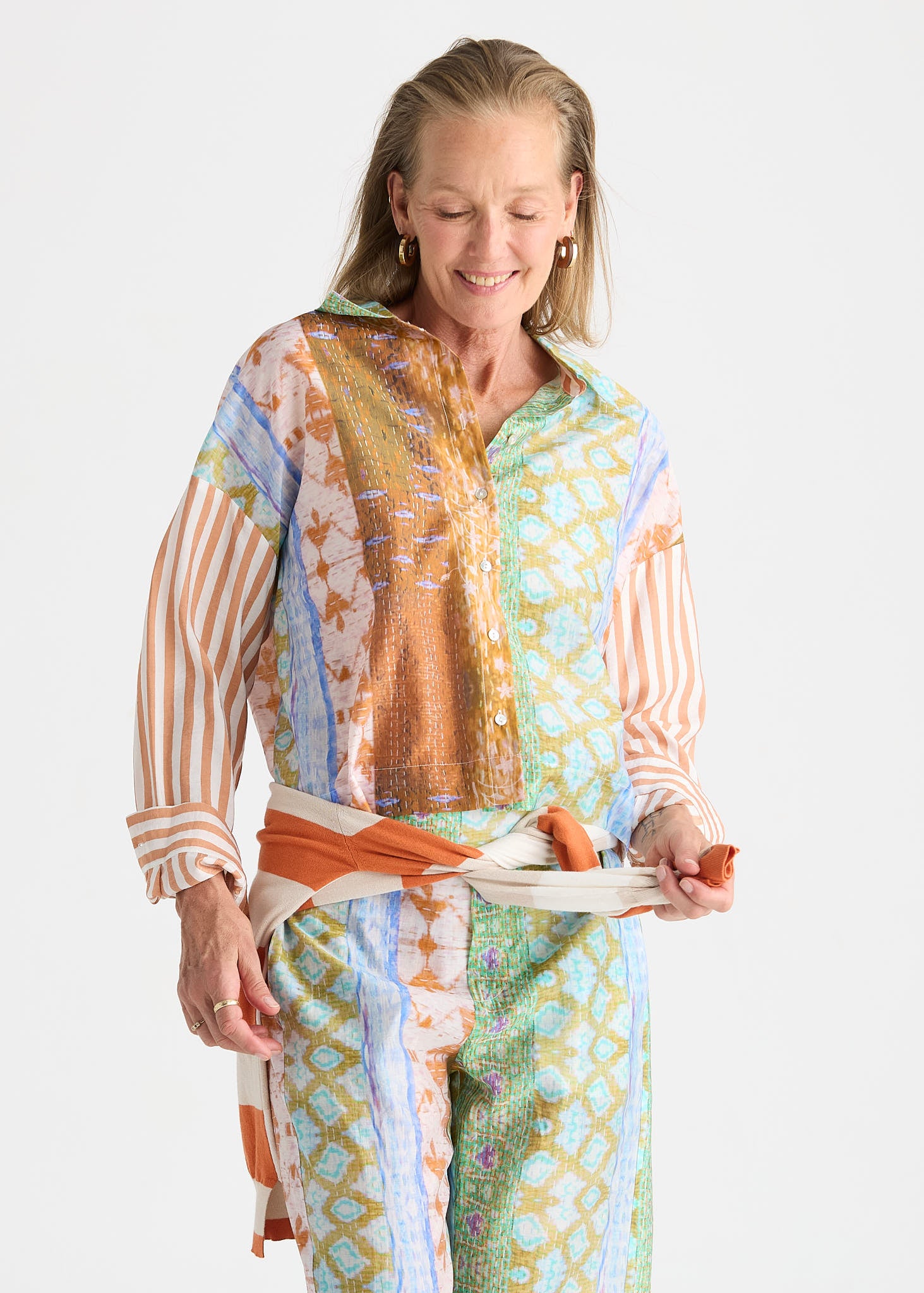 Riverside Patchwork Print Button-Up Shirt