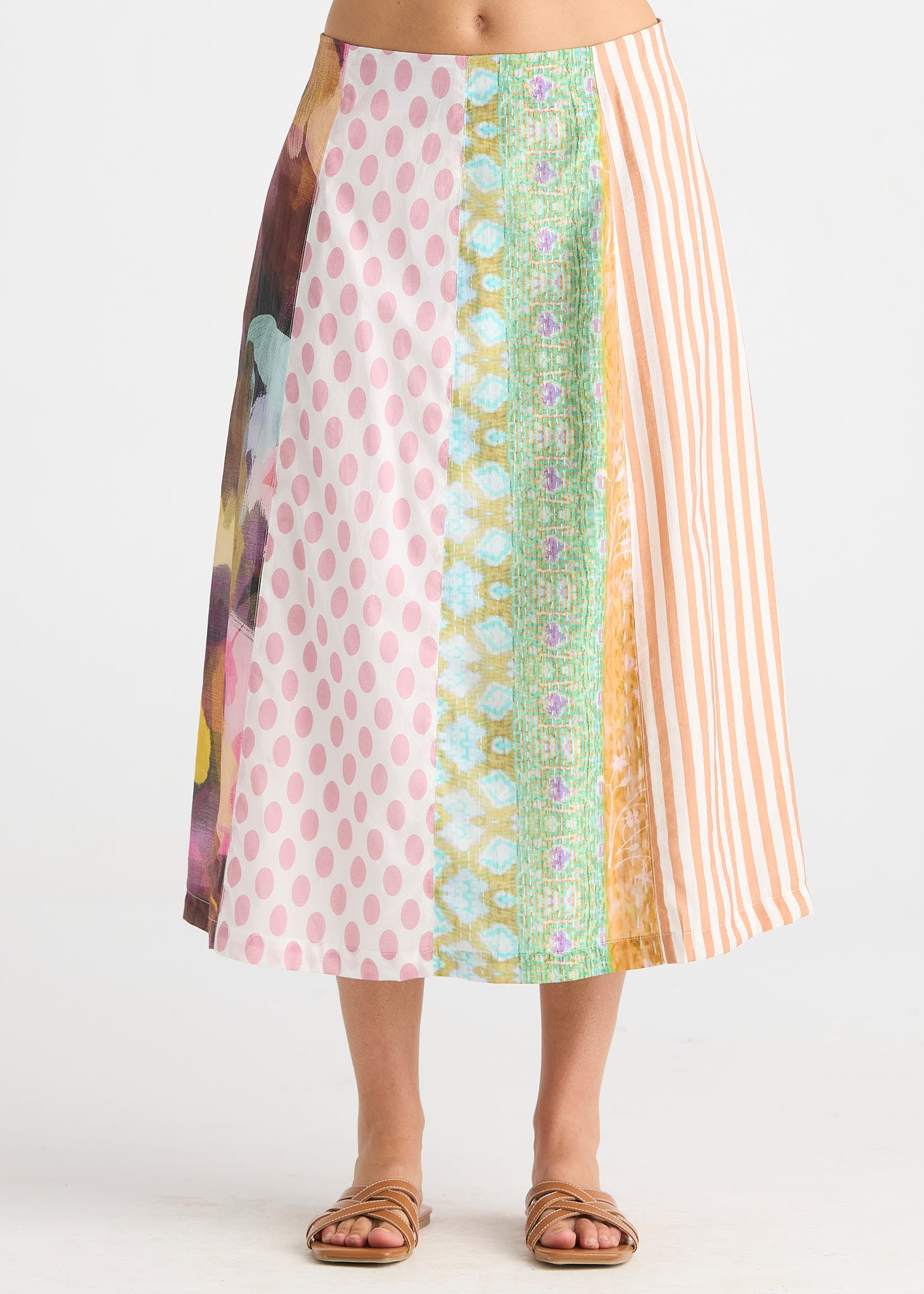 Jumble Panel Print A-Line Midi Skirt
