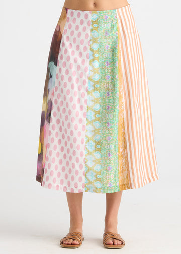 Jumble Panel Print A-Line Midi Skirt