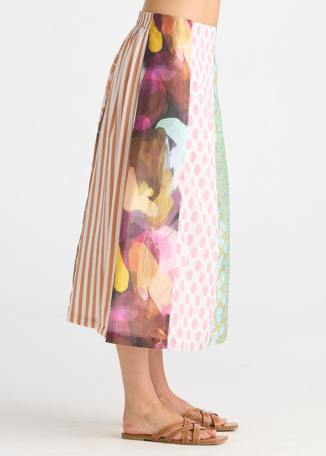 Jumble Panel Print A-Line Midi Skirt
