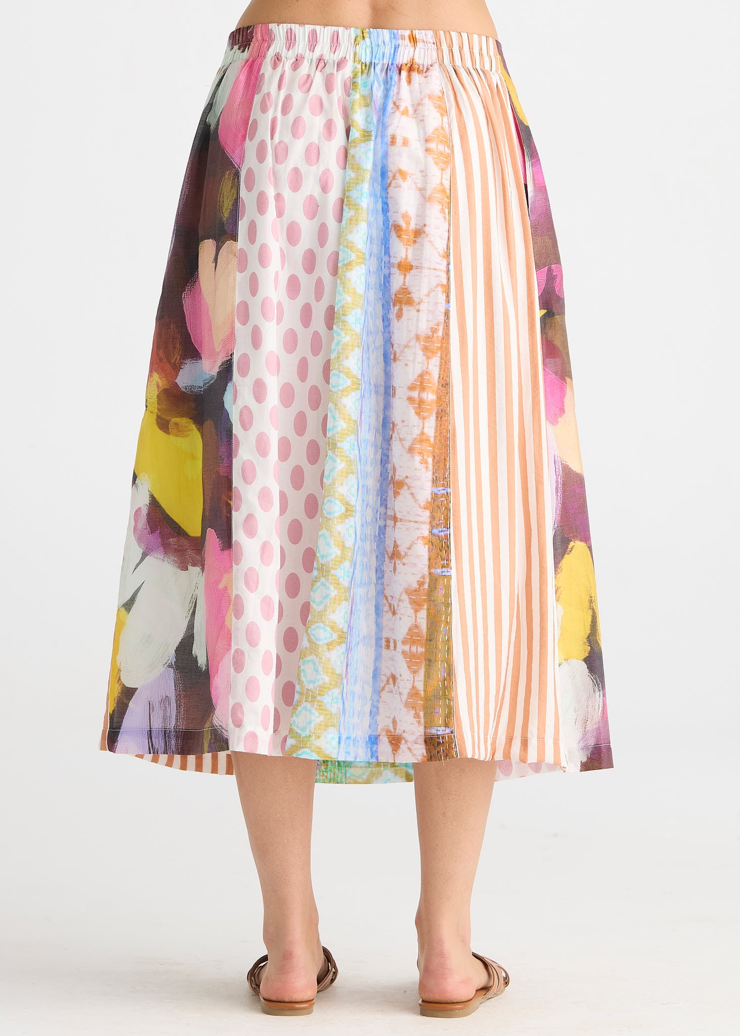 Jumble Panel Print A-Line Midi Skirt
