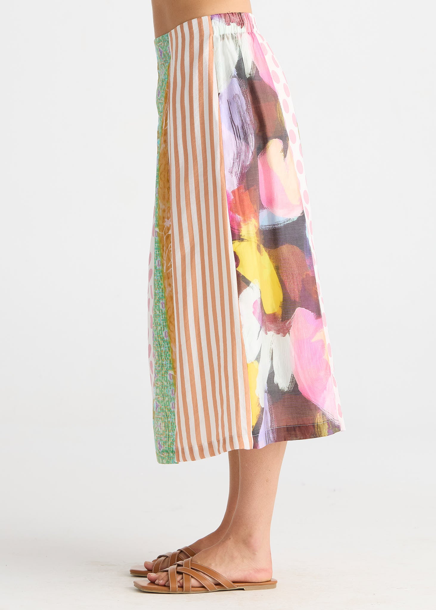 Jumble Panel Print A-Line Midi Skirt