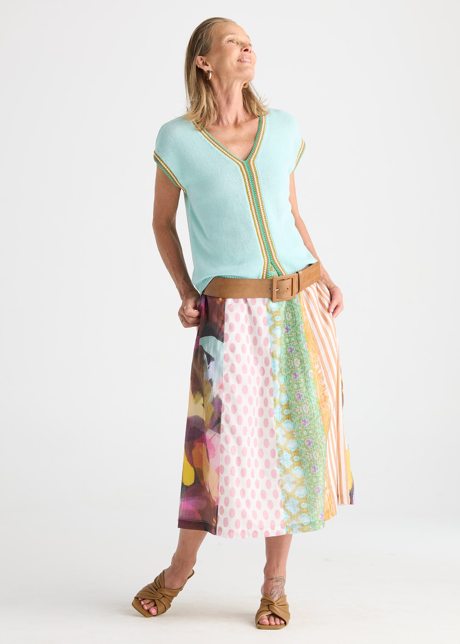 Jumble Panel Print A-Line Midi Skirt