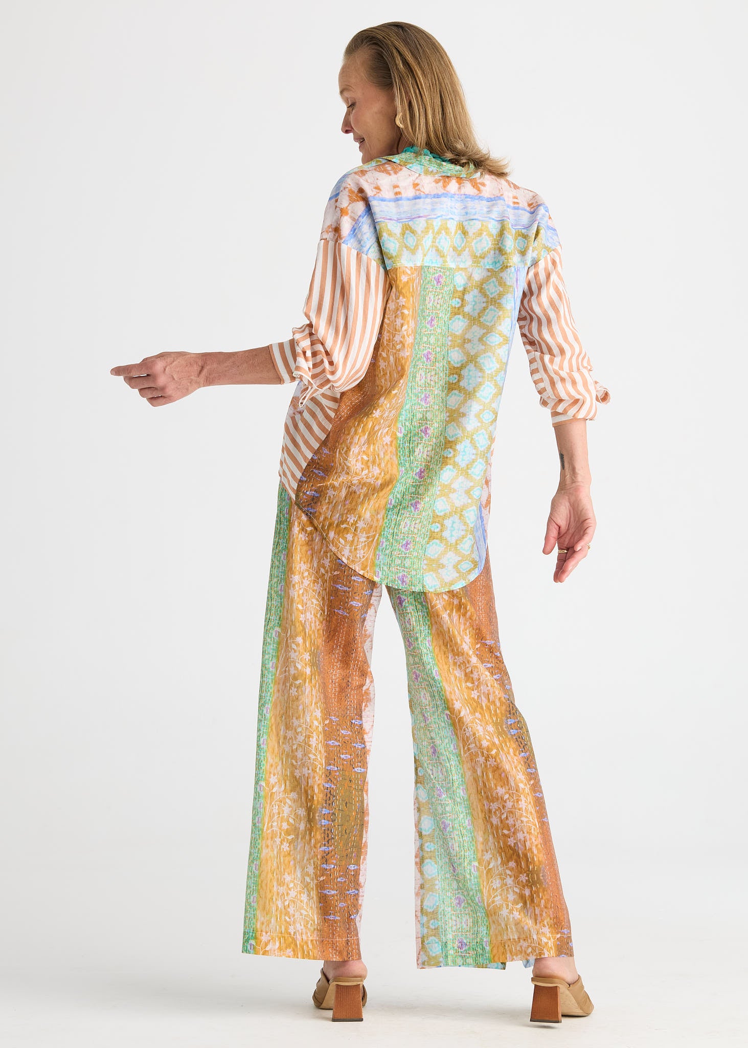 Riverside Printed Button-Up Shirt with Artistic Patchwork Design