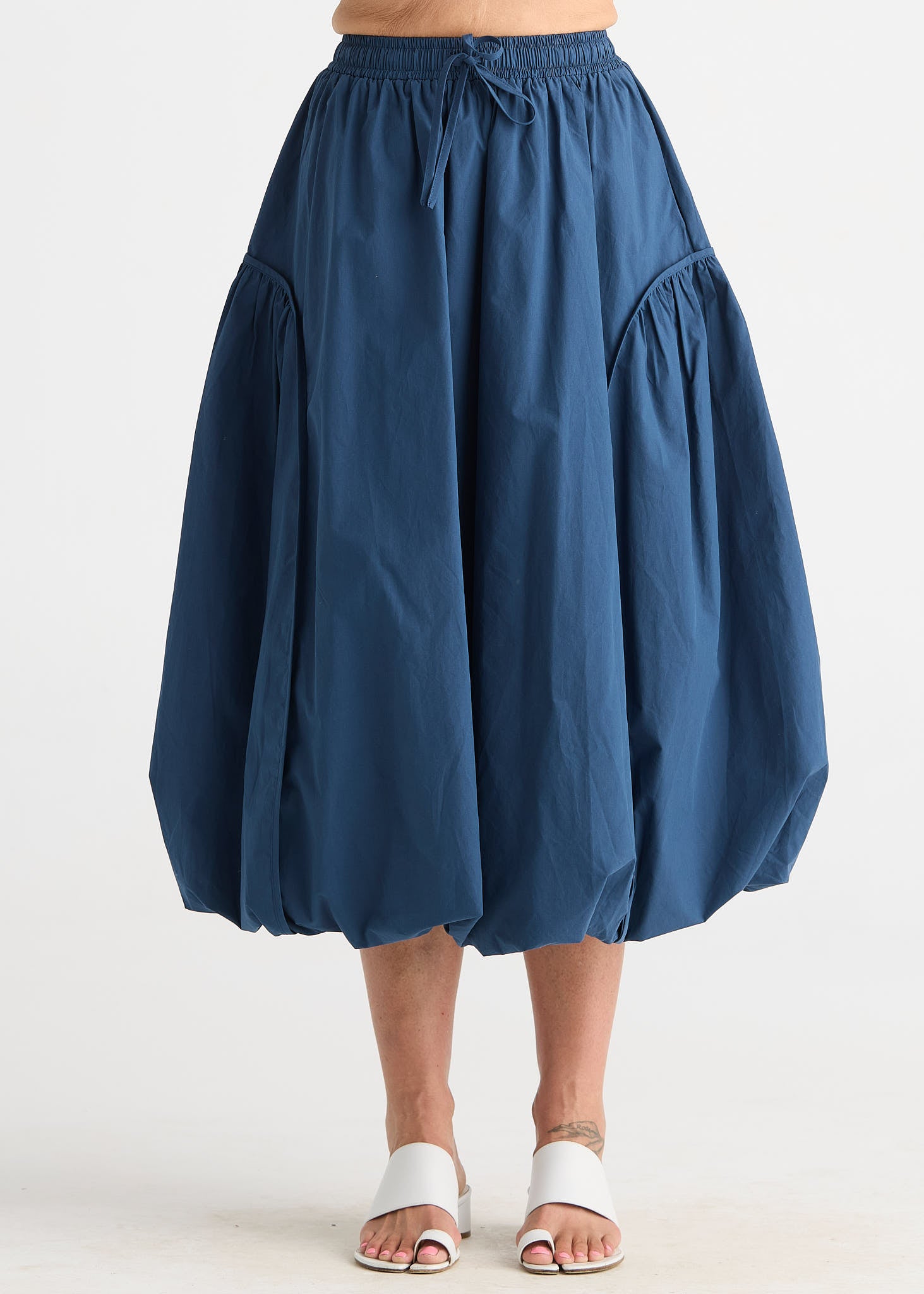Ocean Balloon Midi Skirt with Elastic Waist