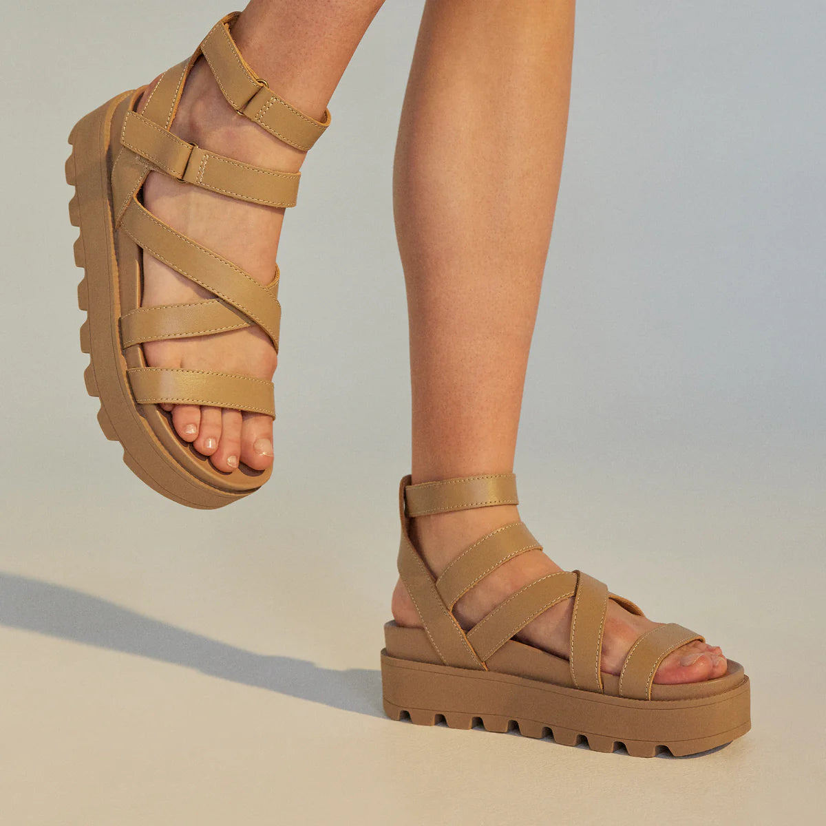 Rollie Zeze Wedge in Latte | Leather Platform Sandal